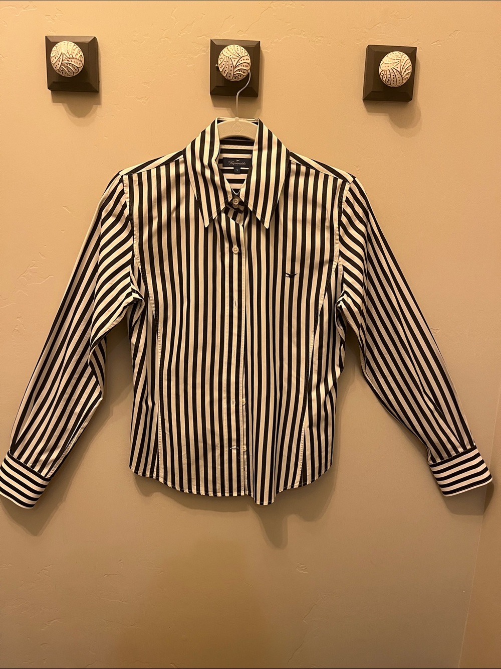 Façonnable Black & White Stripe Cotton Button-Down Shirt-SMALL